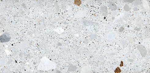 Detailed close-up showcasing a bright, speckled terrazzo surface, highlighting the intricate patterns and textures perfect for architectural or design applications