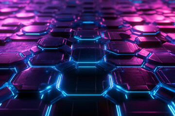 Obraz premium 近未来の輝く六角形ネットワークとデジタル空間
