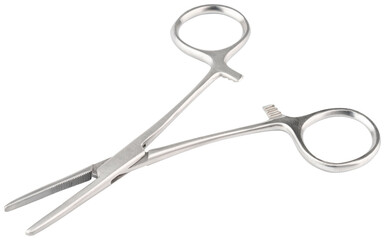 Forceps tool. Kelly forceps scissors. Stainless steel hemostatic forceps surgical forceps with locking clamps. Fishing pliers curved, straight tip. Fishing hook extractor. Medical instrument, supply