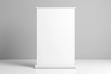Blank White Roll Up Banner Mockup Against Gray Wall