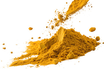 A pile of turmeric is a traditional ingredient isolated on transparent background 