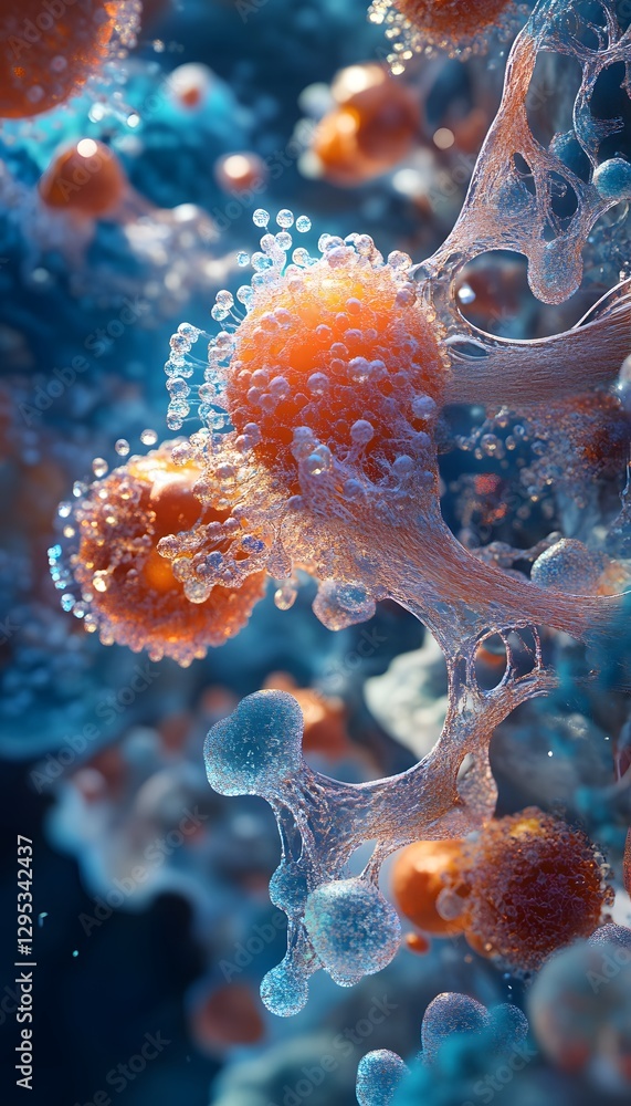 Poster abstract depiction of cells with intricate surface structures