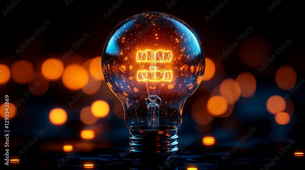Poster illuminated light bulb with digital connection: creative idea and innovative solution concept for sm