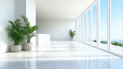 Modern White Office Lobby with City View