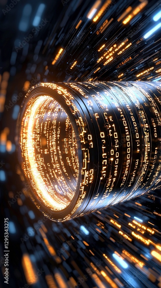 Poster glowing digital tunnel futuristic energy abstract technology swirling data dynamic flow