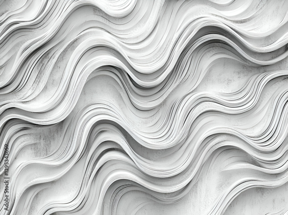 Poster elegant 3d render of white wavy layers creating a dynamic and modern background, ideal for abstract 