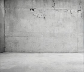 Fototapeta premium Gloomy Black and White Empty Room with Weathered Concrete Wall and Floor, Low Angle View