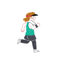 色鉛筆で描いた走っている女性のイラスト