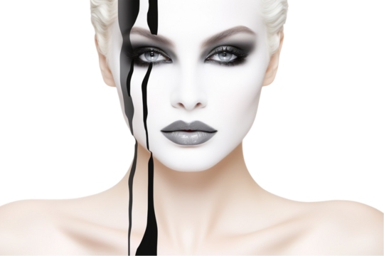 Dual-Tone Split Portrait Isolated on Transparent Background