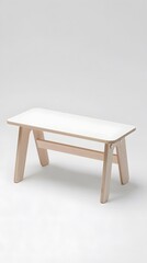 Fototapeta premium Modern Minimalist White Bench Wooden Legs Coffee Table