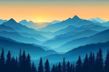 Mountain silhouette at sunrise