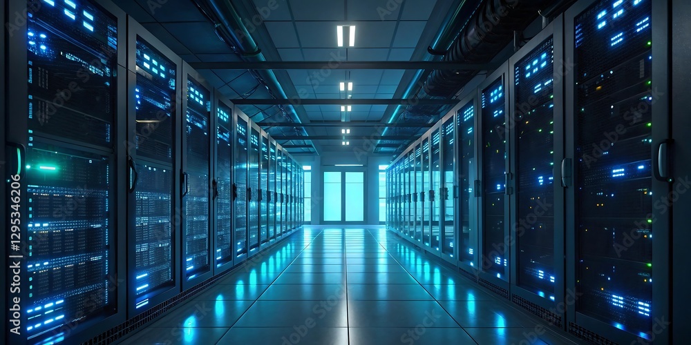 Poster rows of servers in a modern data center.