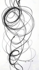 A Monochromatic Abstract Composition Featuring Swirling, Interconnecting Lines Rendered In Charcoal, Evoking A Sense Of Movement And Energy. The Lines Vary In Thickness And Density, .