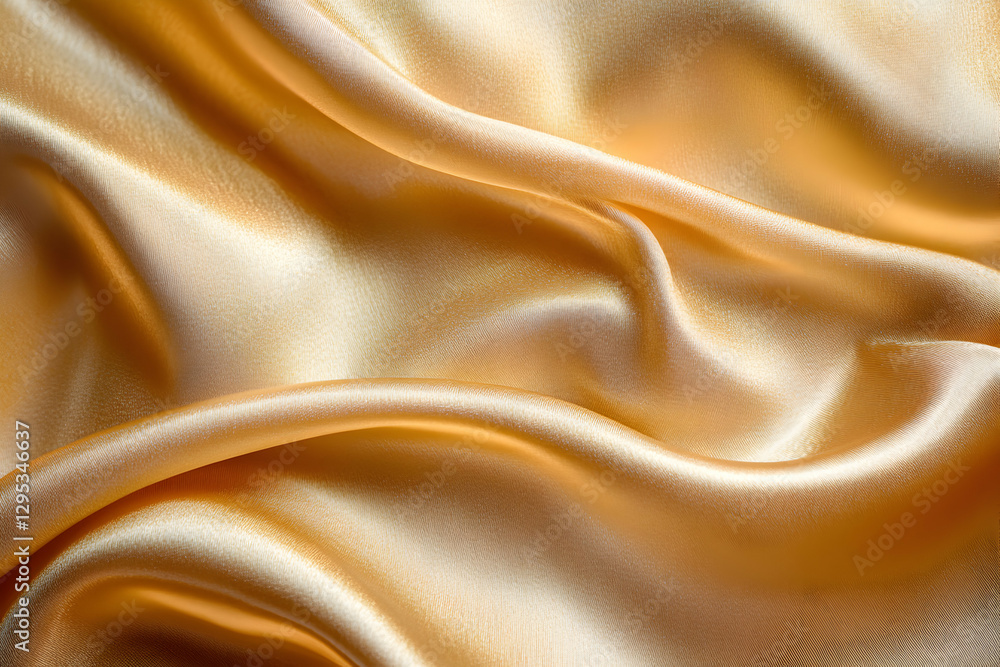 Poster elegant golden silk fabric background showcasing smooth folds, capturing the luxurious texture and s