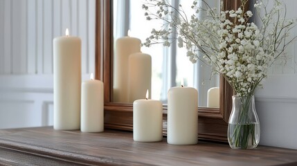 Serene Candlelight and White Flowers A Relaxing Home Decor Scene
