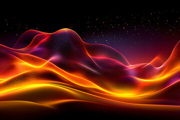 Obraz premium Abstract fiery landscape, glowing waves of energy, vibrant red and orange hues, digital art, dynamic background.