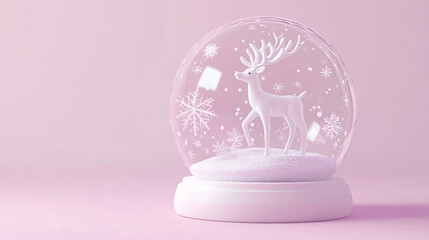 Obraz premium 3D render Christmas snow globe white reindeer snowfall winter decor delicate glass dome soft pastel aesthetic intricate festive holiday scene serene elegant enchanting mystical miniature artwork ball