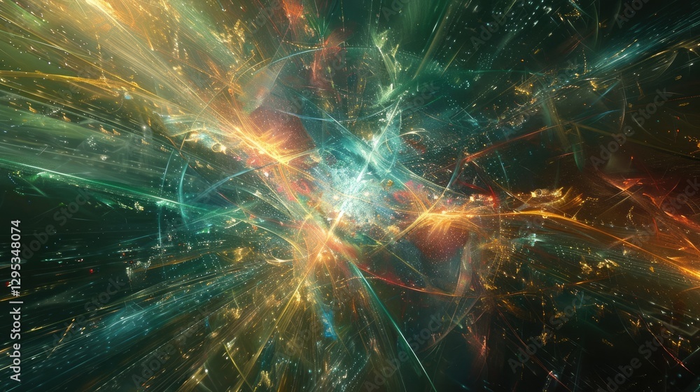 Poster abstract cosmic explosion with bright lights and particles on dark background. digital artwork of ex
