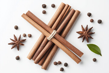 Bundle of Cinnamon And Various Spices, Isolated