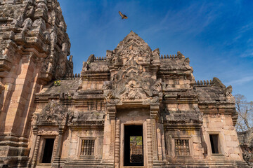 Naklejka premium The main building of Phanom Rung Stone Castle is an archaeological site in Thailand,Thap Lang Narai Banthomsin important antique that was once stolen and Thailand brought back to its original place.