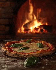 Rustic Italian-Style Pizza with Crispy Crust and Fresh Basil