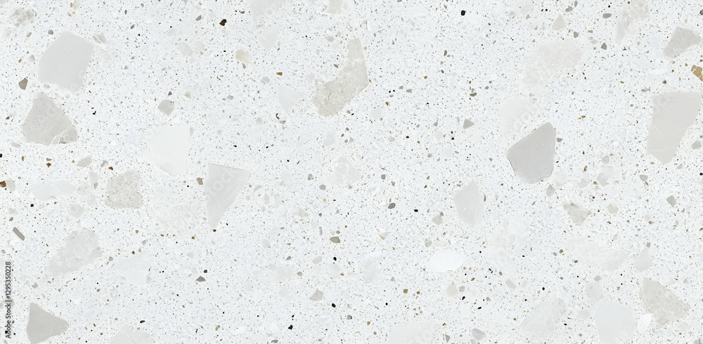 Poster elegant white terrazzo texture with subtle color variations, suitable for modern interiors, architec