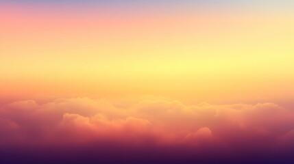 Serene sunset over a sea of clouds; warm, vibrant colors create a peaceful, dreamy atmosphere, perfect for backgrounds or design.