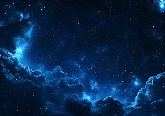 Fototapeta premium Enchanting Cosmic Tapestry, A Breathtaking View of Celestial Clouds and Shimmering Stars Against a Deep Blue Expanse, Evoking Wonder and Awe