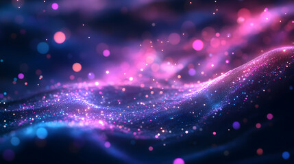 Fototapeta premium Enchanting Luminous Landscape, An Abstract Display of Pink and Blue Spheres Creating a Serene and Magical Ambiance with Dazzling Light Effects