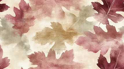 A timeless abstract pattern of oak leaves, muted tones of dusty rose, sage green, and golden beige, soft textured finishes and vintage-inspired shading adding depth and elegance. --ar 16:9 --tile