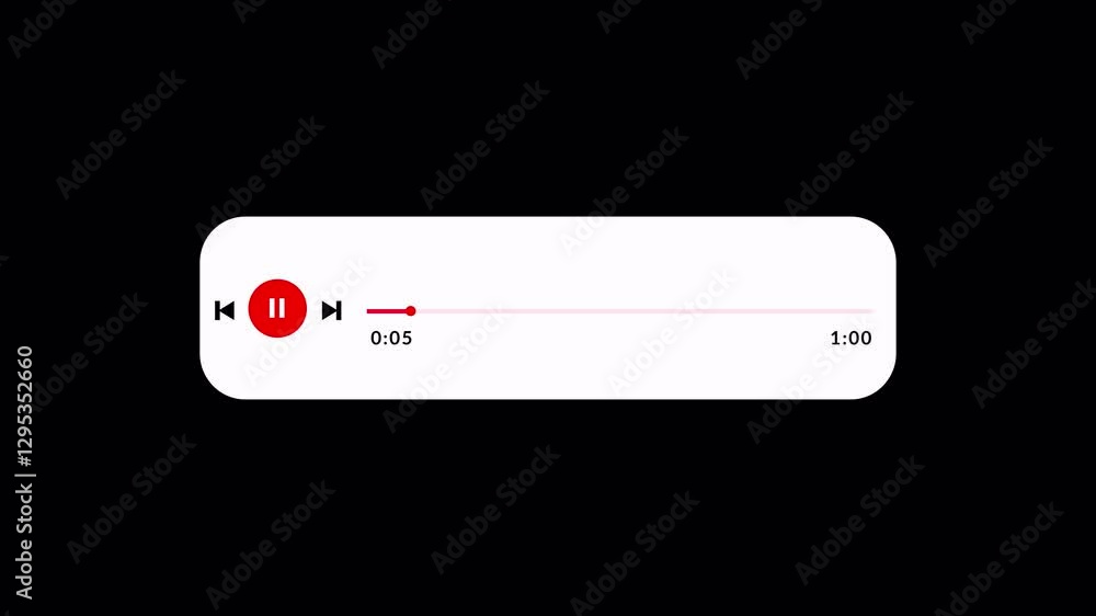 Poster simple music player design animation on black background, audio mp3 playback template animated, medi
