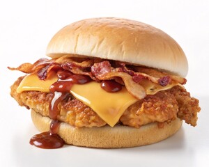 Delicious Crispy Fried Chicken Sandwich with Bacon and Cheese