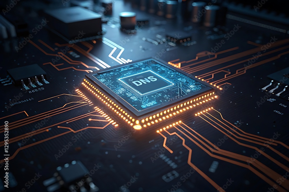 Poster close up of a cpu with dns technology.