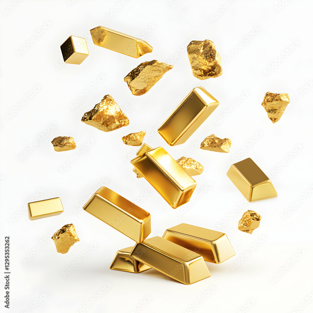 Aufkleber exquisite gold, a gleaming array of bars and nuggets against a pristine white canvas, symbolizing we