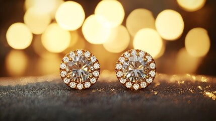 Fototapeta premium Earrings on velvet under soft light