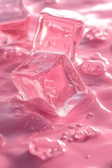 Light pink ice cubes statically melting in the background