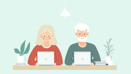 Social Security taxes affect savings. Couple using laptops at home with plants in a cozy workspace.