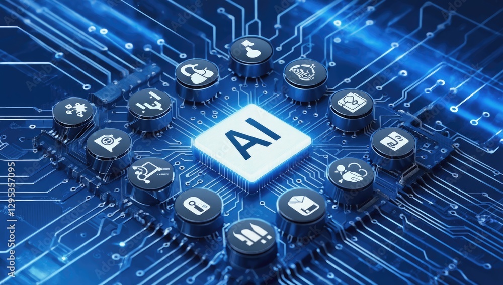 Aufkleber ai brain: an illuminated central processing unit with a glowing 