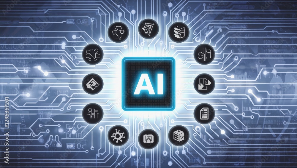 Aufkleber ai innovation in the digital age: futuristic circuit board design showcasing the concept of artifici