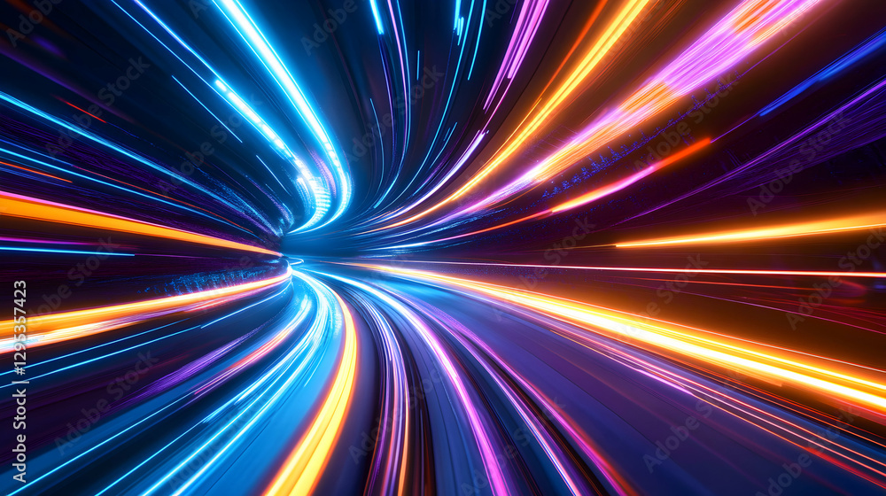 Aufkleber futuristic data tunnel with vibrant neon lights for next-generation technology solutions and abstrac