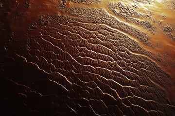 Aerial view Coastal mudflats, receding tide, texture, sunset