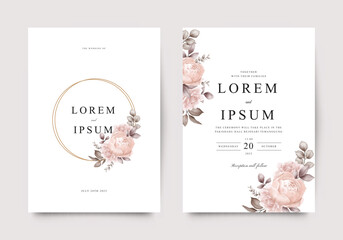 Elegant roses and leaves arranged for wedding invitation template