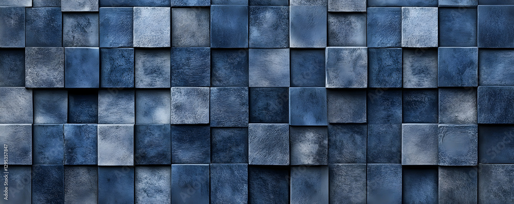 Poster geometric arrangement of blue toned cubes creating a modern and textured background for various desi