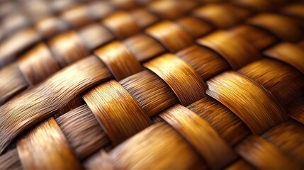 Intricate Woven Texture Close-Up of Brown Rattan or Bamboo Weave
