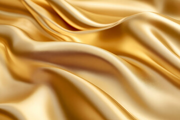 Obraz premium Golden Cascade, A Luxurious Display of Flowing Silk Fabric, Illustrating Opulence, Smoothness, and the Play of Light and Shadow on Wavy Textures