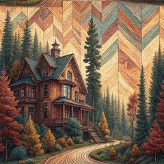 Obraz premium Seamless Woodland Retreat Serene Forest Digital Art Cozy Environment Elevated Perspective Nature's Tranquility