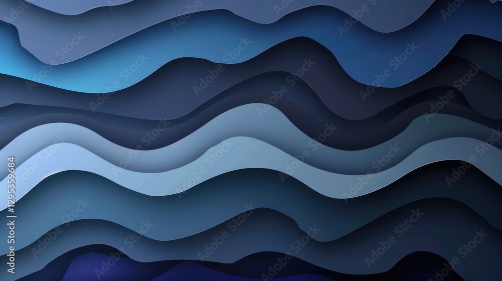 Poster layer blue paper cut texture. abstract wavy pattern design. background image of gradient blue color 