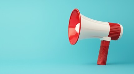 red and white megaphone on blue background, symbolizing communication and announcements