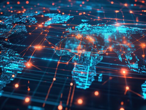 Global internet map with realtime cyber threat activity, network security visualization