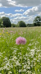 Obraz premium Stunning Pink Flower in Vibrant Wildflower Meadow